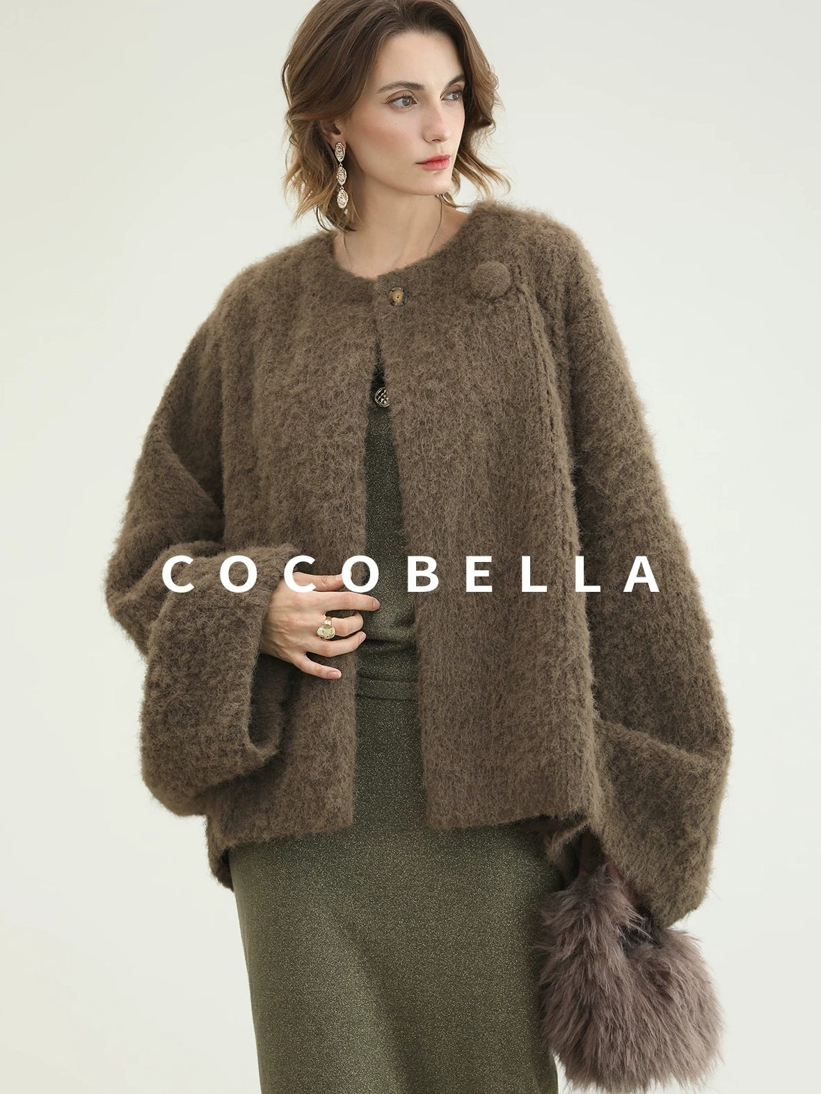 COCOBELLA Thick Polyester Loose Fit Drop Shoulder Hidden Buttons Pockets Olive Jackets