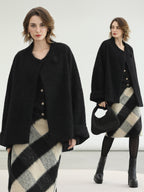 COCOBELLA Thick Polyester Minimalist Loose Fit Round Neck Button Pocket Black Jackets