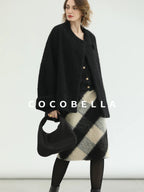 COCOBELLA Thick Polyester Minimalist Loose Fit Round Neck Button Pocket Black Jackets