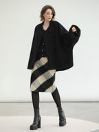 COCOBELLA Thick Polyester Minimalist Loose Fit Round Neck Button Pocket Black Jackets
