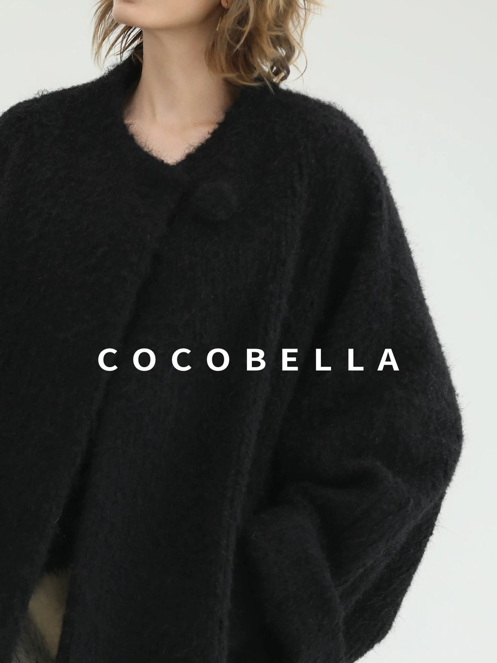 COCOBELLA Thick Polyester Minimalist Loose Fit Round Neck Button Pocket Black Jackets
