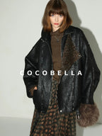 COCOBELLA Thick Pu Patchwork Oversized Street Lapel Zipper Mid Length Leather Jackets