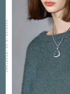 COCOBELLA Thick Pullover Straight Fit Office Crew Neck Solid Lake Green Knit Sweater