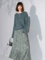 COCOBELLA Thick Pullover Straight Fit Office Crew Neck Solid Lake Green Knit Sweater