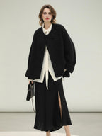 COCOBELLA Thick Relaxed Fit Pocketed Drop Shoulder Ladylike Office Black Overcoat Jackets