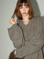 COCOBELLA Thick Ribbed Slouchy V Neck Long Sleeve O Shape Loose Waist Knit Women Dresses