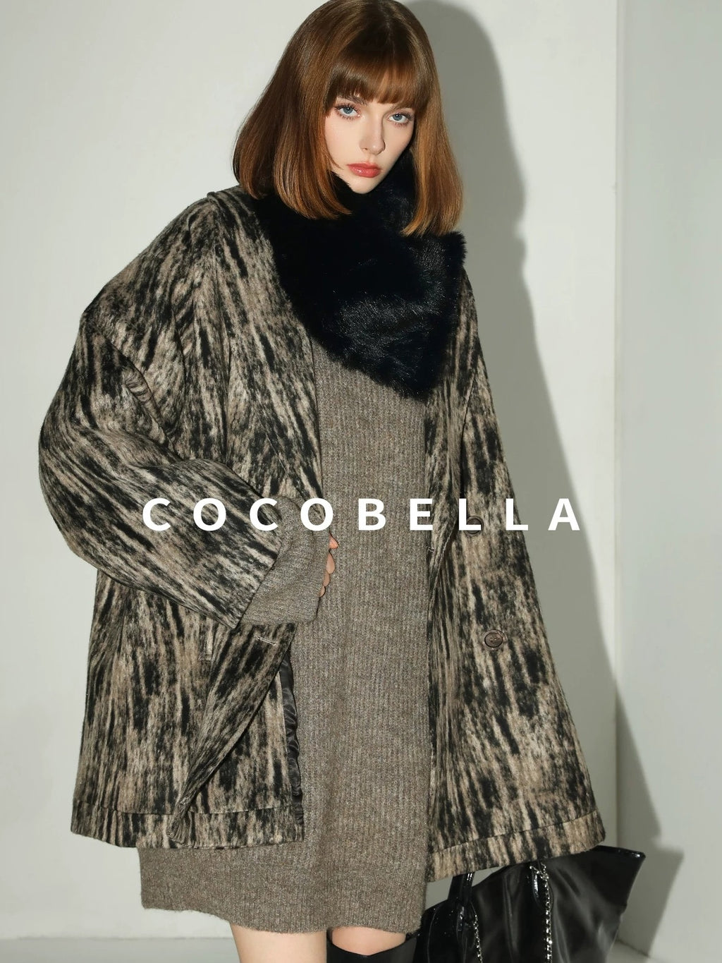 COCOBELLA Thick Ribbed Slouchy V Neck Long Sleeve O Shape Loose Waist Knit Women Dresses