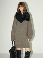 COCOBELLA Thick Ribbed Slouchy V Neck Long Sleeve O Shape Loose Waist Knit Women Dresses
