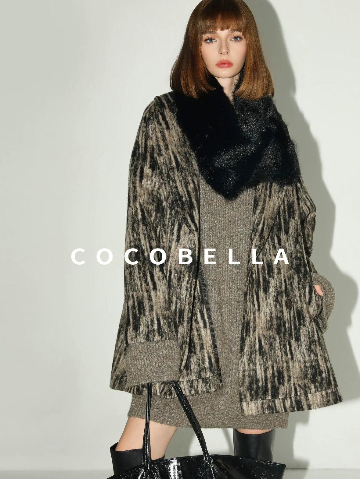 COCOBELLA Thick Ribbed Slouchy V Neck Long Sleeve O Shape Loose Waist Knit Women Dresses