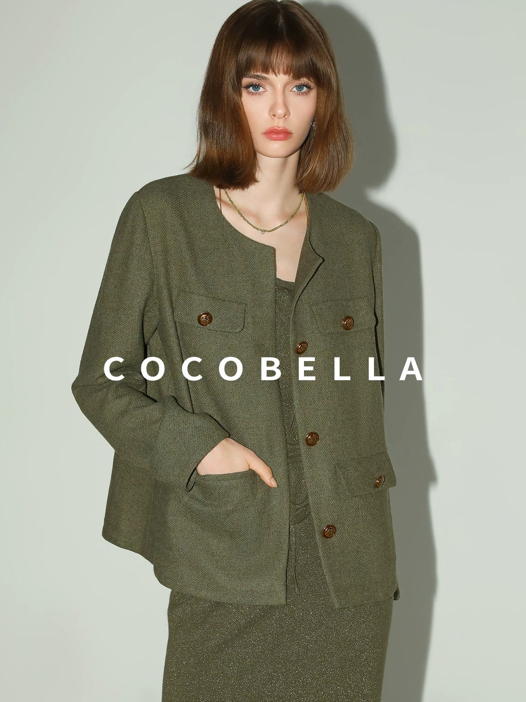COCOBELLA Thick Single Breasted Collarless Straight Fit Ladylike Workwear Polyester Blazers