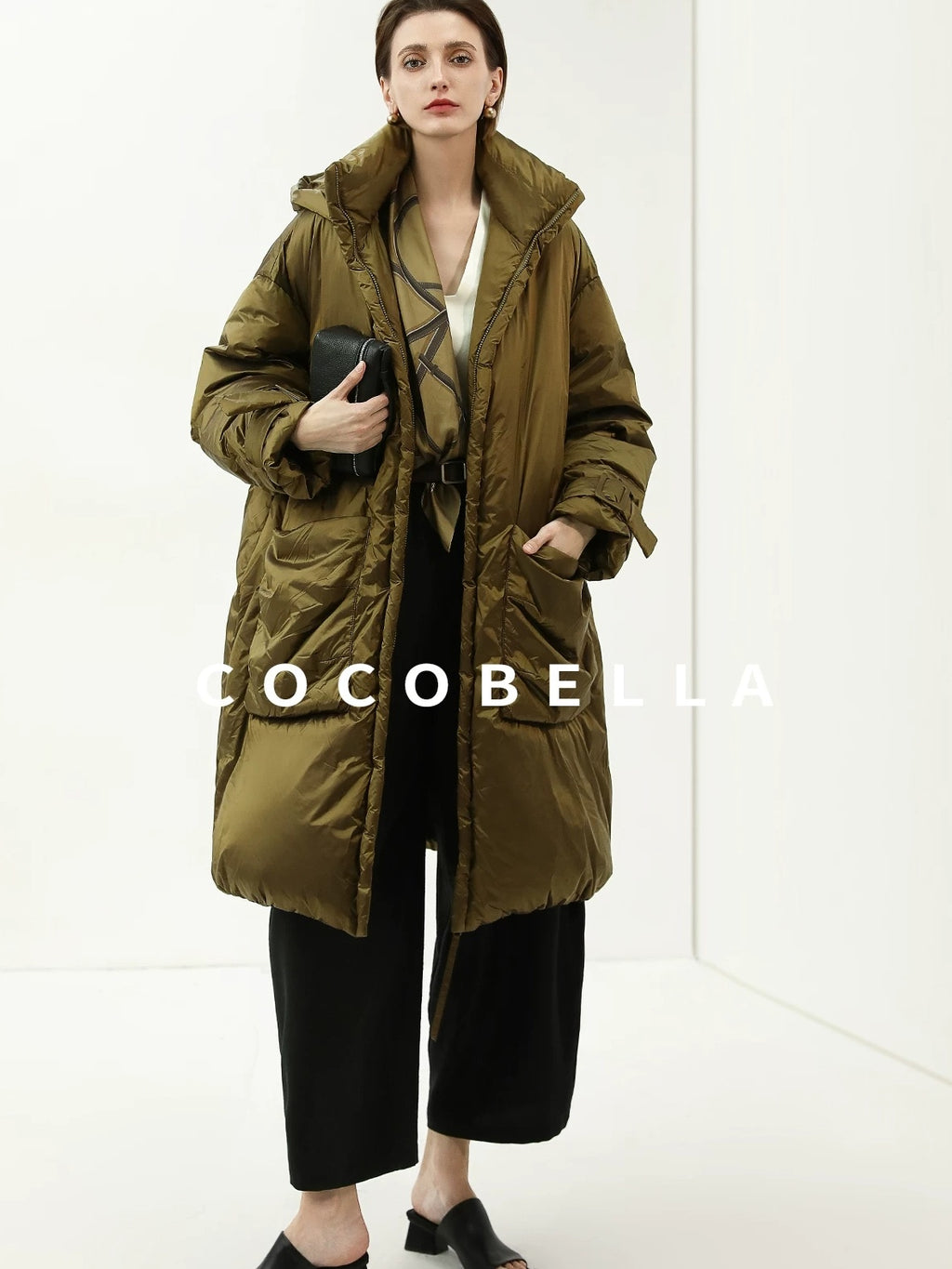 COCOBELLA Thick Warm 90 White Duck Down Minimalist Straight Hooded City Down Jackets