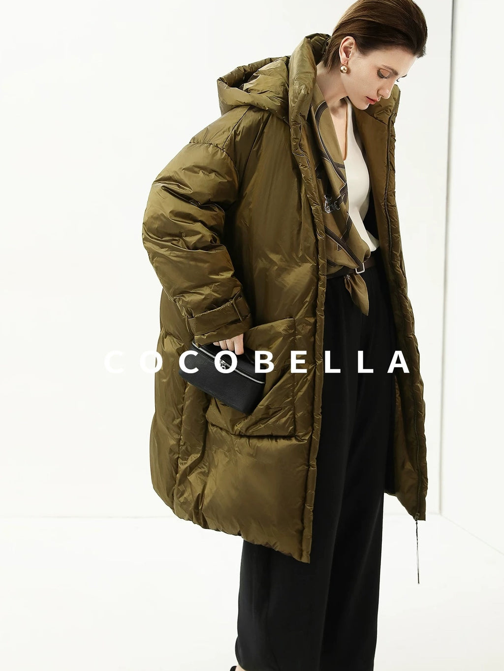 COCOBELLA Thick Warm 90 White Duck Down Minimalist Straight Hooded City Down Jackets