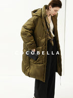 COCOBELLA Thick Warm 90 White Duck Down Minimalist Straight Hooded City Down Jackets
