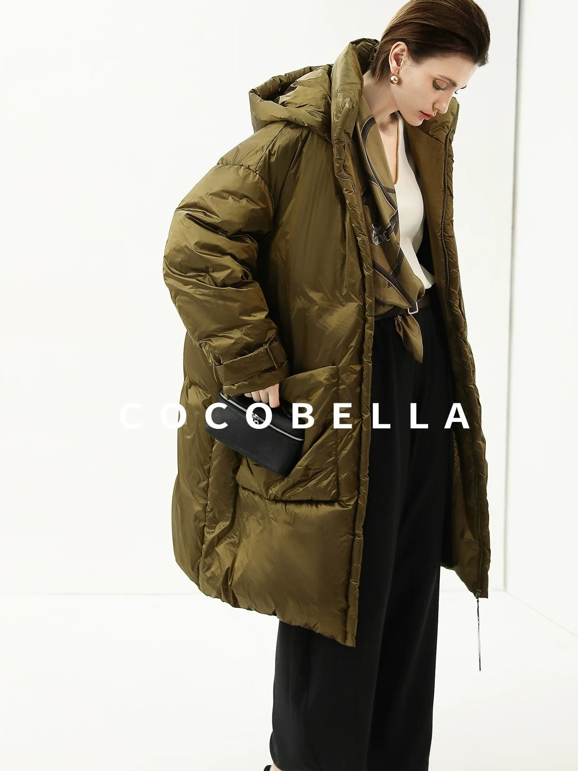 COCOBELLA Thick Warm 90 White Duck Down Minimalist Straight Hooded City Down Jackets