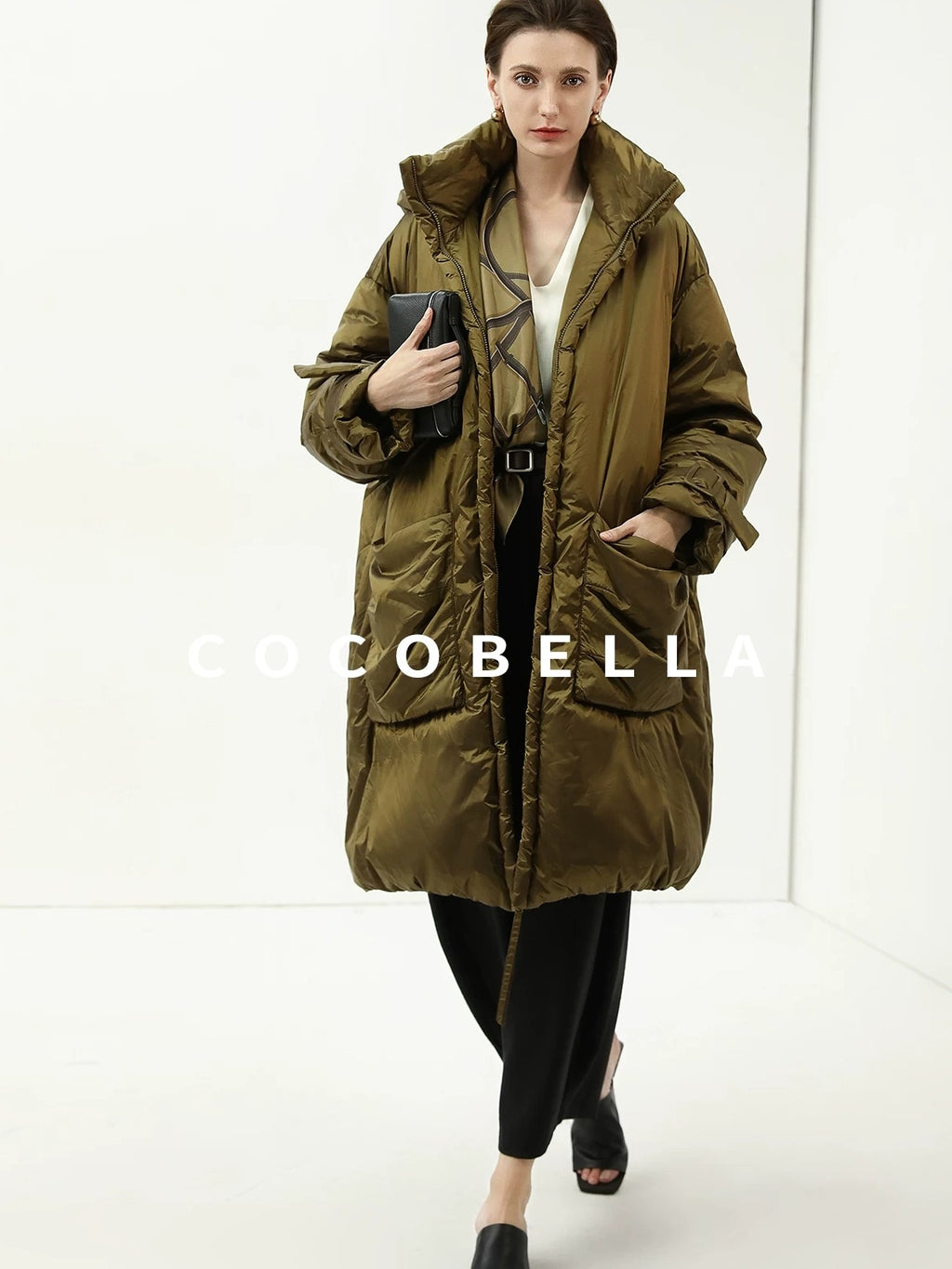 COCOBELLA Thick Warm 90 White Duck Down Minimalist Straight Hooded City Down Jackets