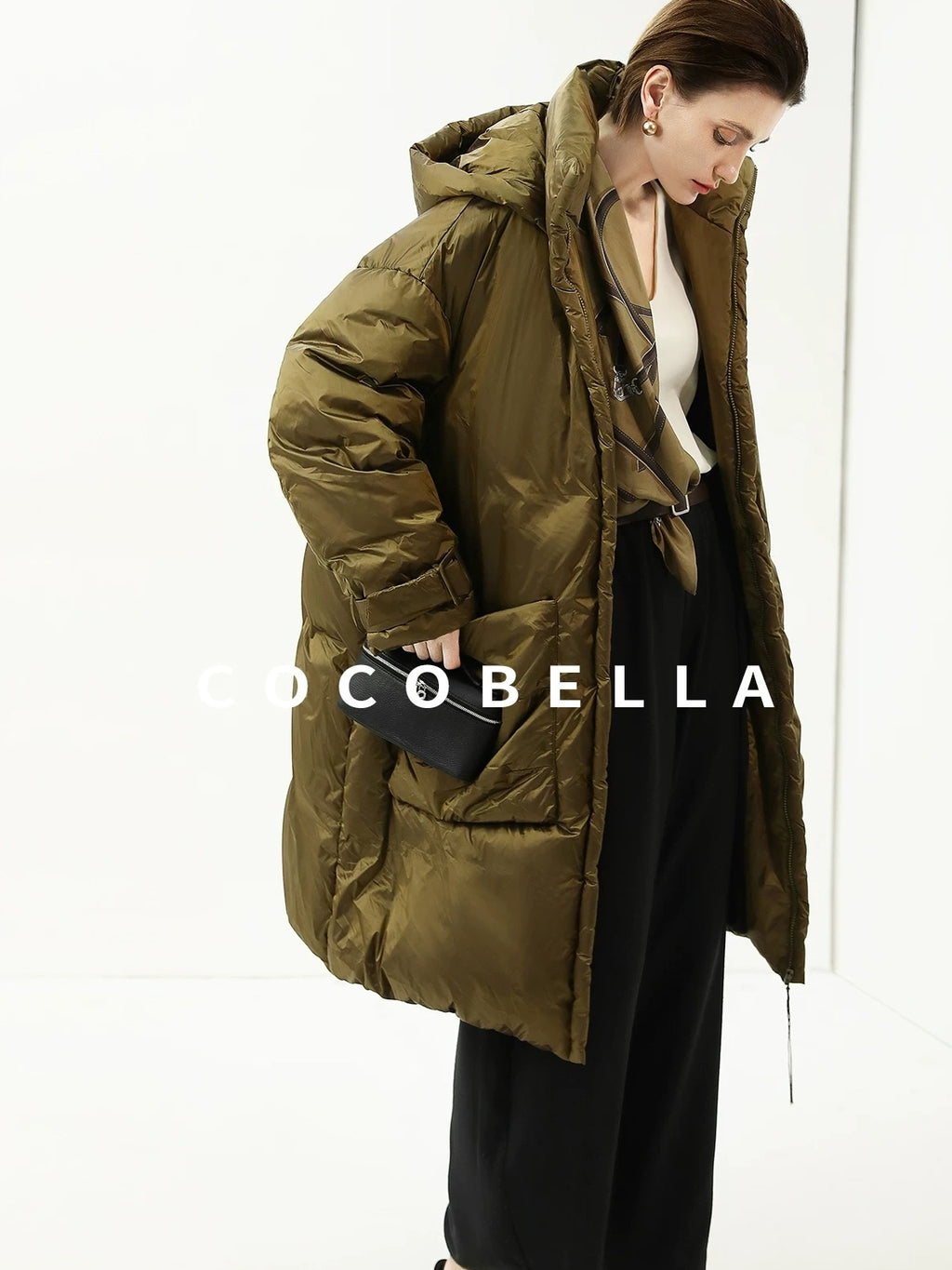 COCOBELLA Thick Warm 90 White Duck Down Minimalist Straight Hooded City Down Jackets