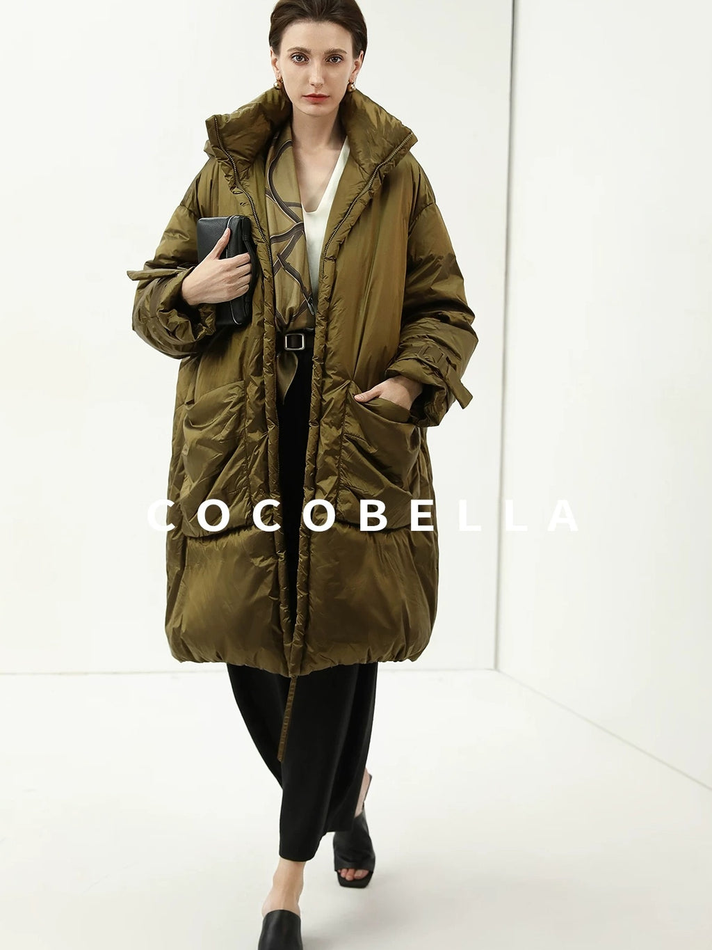 COCOBELLA Thick Warm 90 White Duck Down Minimalist Straight Hooded City Down Jackets