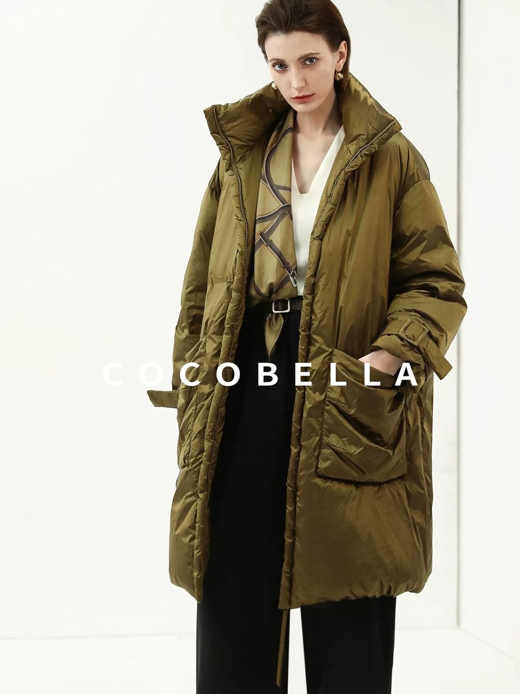 COCOBELLA Thick Warm 90 White Duck Down Minimalist Straight Hooded City Down Jackets