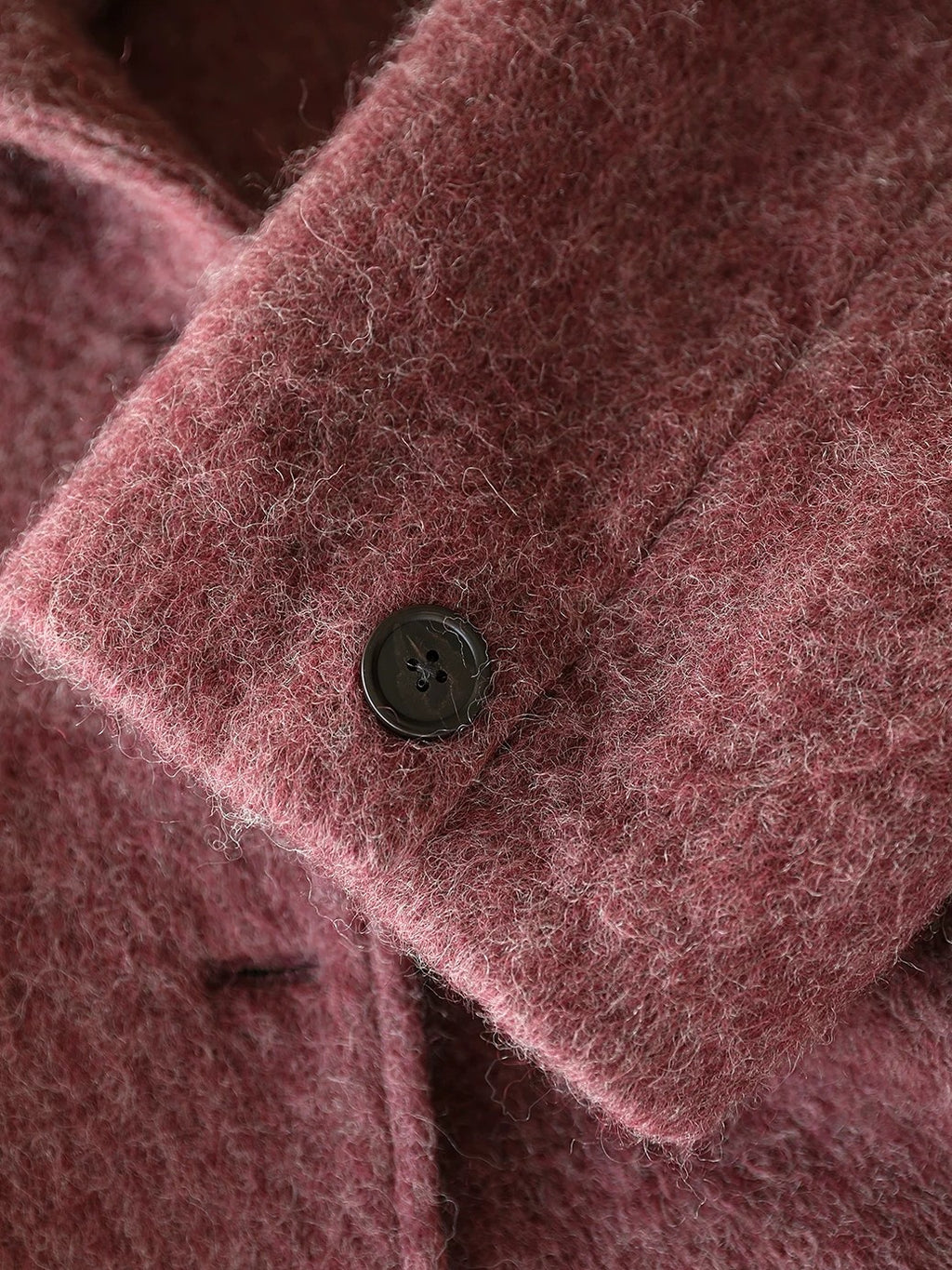 COCOBELLA Thick Wool Blend Belted Stand Collar Loose Ol Office Women Berry Red Jackets