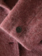 COCOBELLA Thick Wool Blend Belted Stand Collar Loose Ol Office Women Berry Red Jackets
