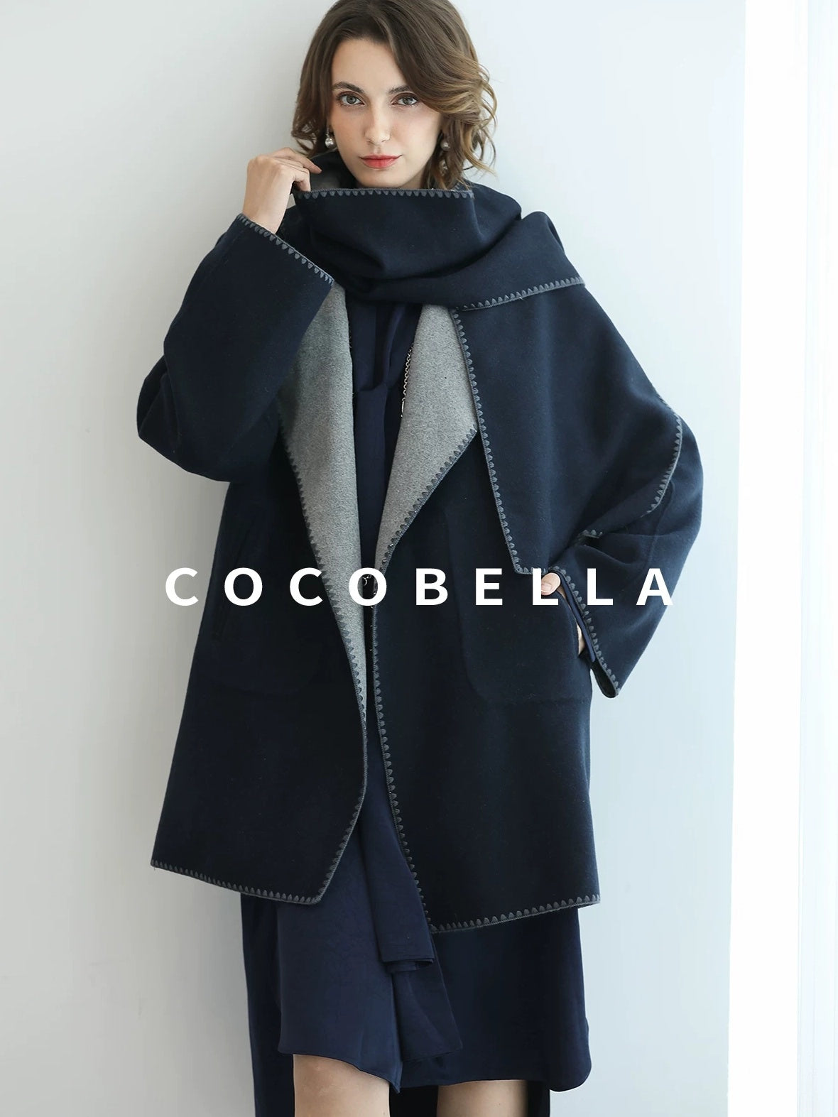 COCOBELLA Thick Wool Blend Longline Single Button Loose Fit Ol Work Wool Overcoats Coats