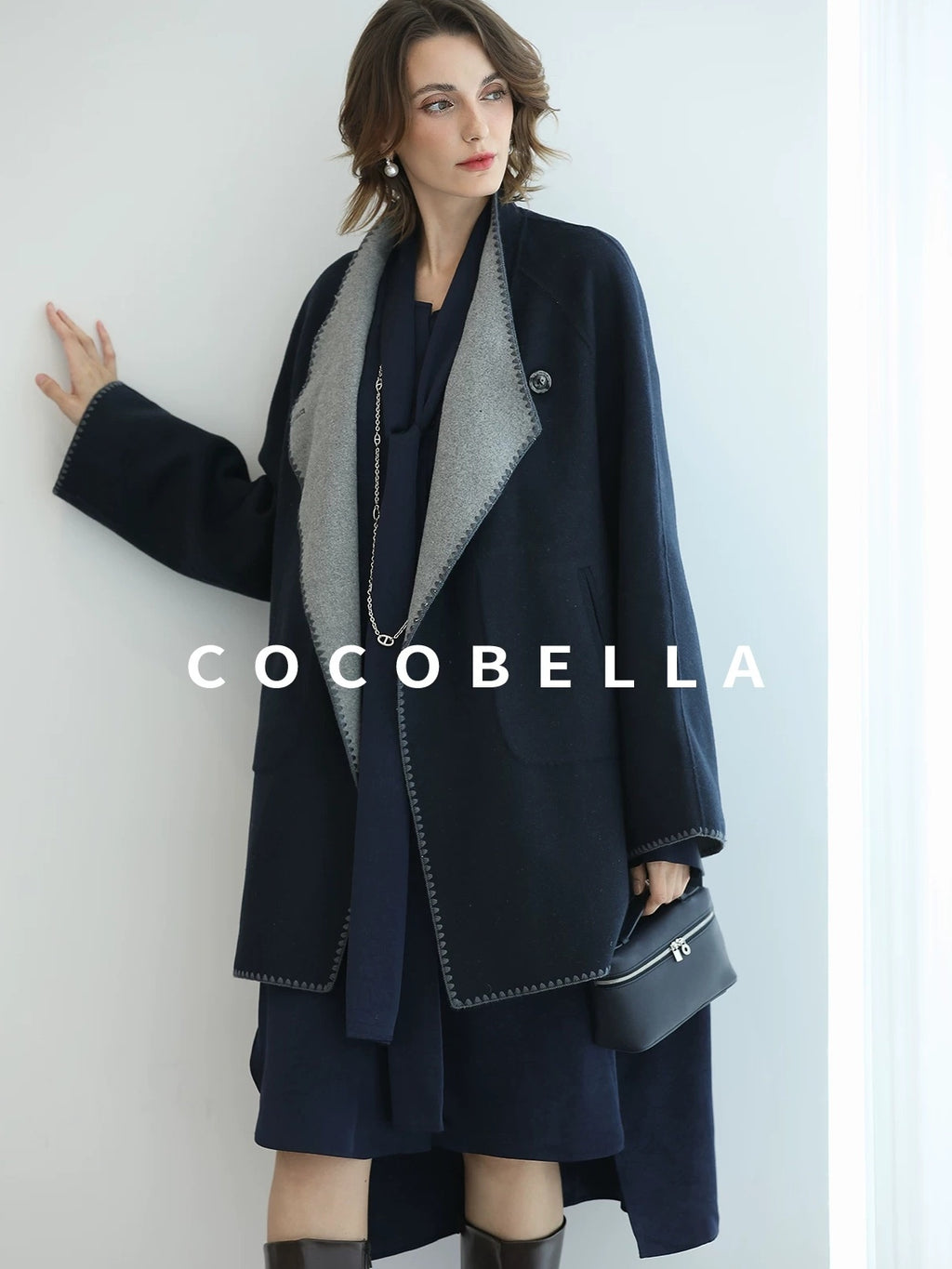 COCOBELLA Thick Wool Blend Longline Single Button Loose Fit Ol Work Wool Overcoats Coats