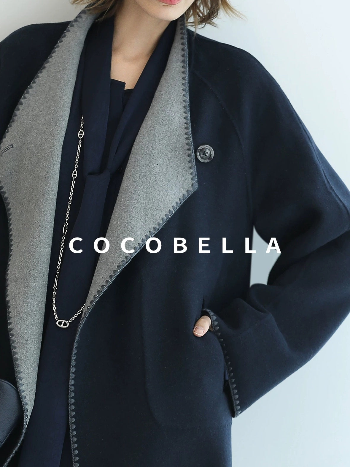 COCOBELLA Thick Wool Blend Longline Single Button Loose Fit Ol Work Wool Overcoats Coats