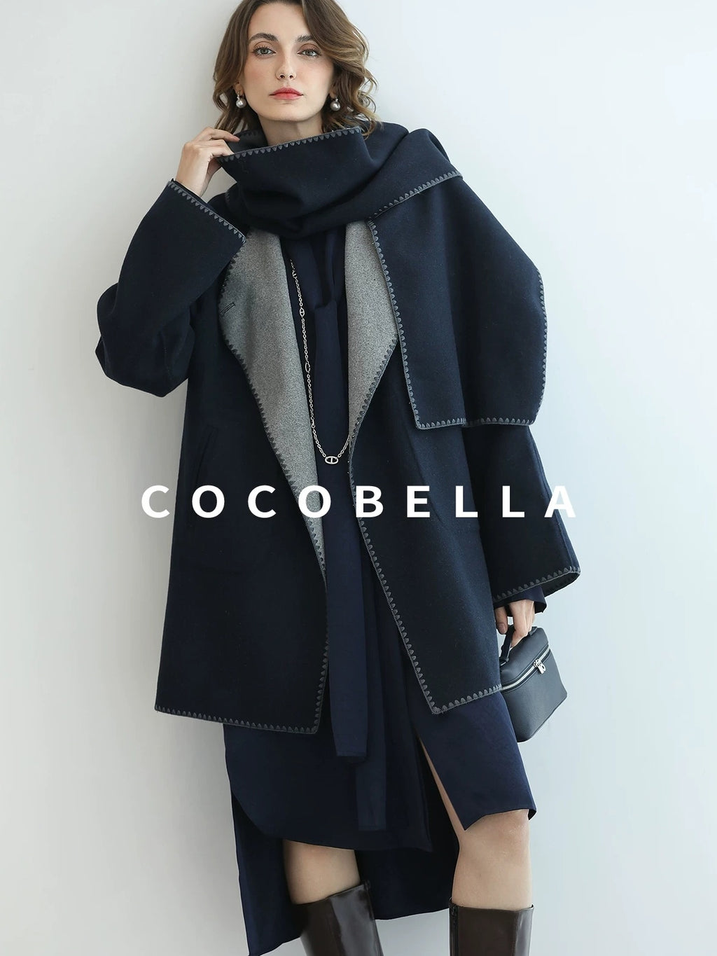 COCOBELLA Thick Wool Blend Longline Single Button Loose Fit Ol Work Wool Overcoats Coats