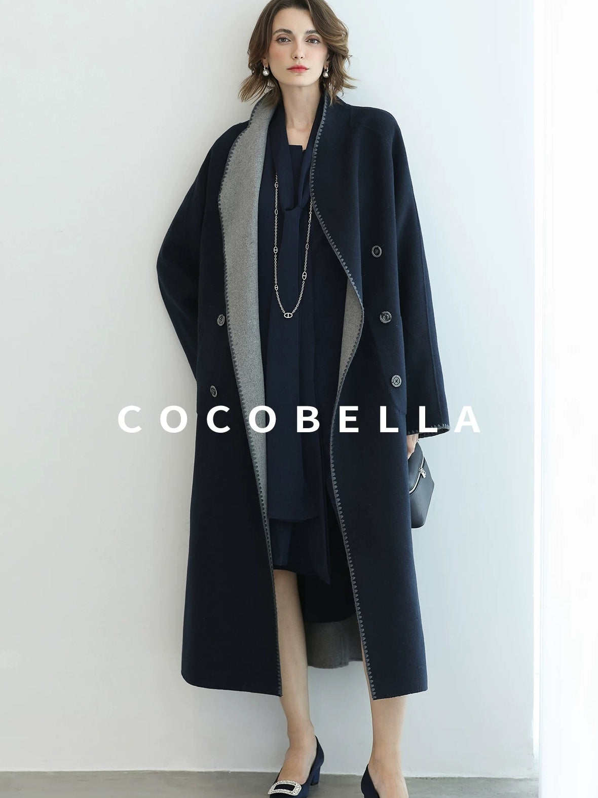 COCOBELLA Thick Wool Blend Longline Single Button Loose Fit Ol Work Wool Overcoats Coats
