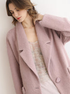 COCOBELLA Thick Wool Blend Mid Length Belted Single Button Loose Tailored Office Coats