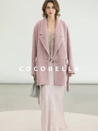 COCOBELLA Thick Wool Blend Mid Length Belted Single Button Loose Tailored Office Coats