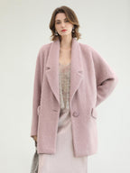 COCOBELLA Thick Wool Blend Mid Length Belted Single Button Loose Tailored Office Coats