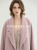 COCOBELLA Thick Wool Blend Mid Length Belted Single Button Loose Tailored Office Coats