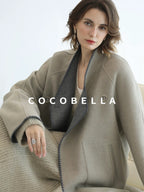 COCOBELLA Thick Wool Blend Scallop Scarf Relaxed Fit Office Midlength Overcoats Coats