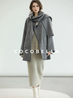 COCOBELLA Thick Wool Blend Scallop Scarf Relaxed Fit Office Midlength Overcoats Coats