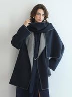 COCOBELLA Thick Wool Blend Shell Embroidered Scarf Minimalist Loose Women Workwear Coats
