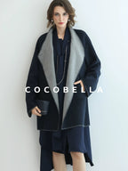 COCOBELLA Thick Wool Blend Shell Embroidered Scarf Minimalist Loose Women Workwear Coats
