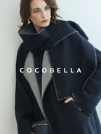COCOBELLA Thick Wool Blend Shell Embroidered Scarf Minimalist Loose Women Workwear Coats