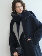 COCOBELLA Thick Wool Blend Shell Embroidered Scarf Minimalist Loose Women Workwear Coats