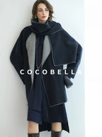 COCOBELLA Thick Wool Blend Shell Embroidered Scarf Minimalist Loose Women Workwear Coats