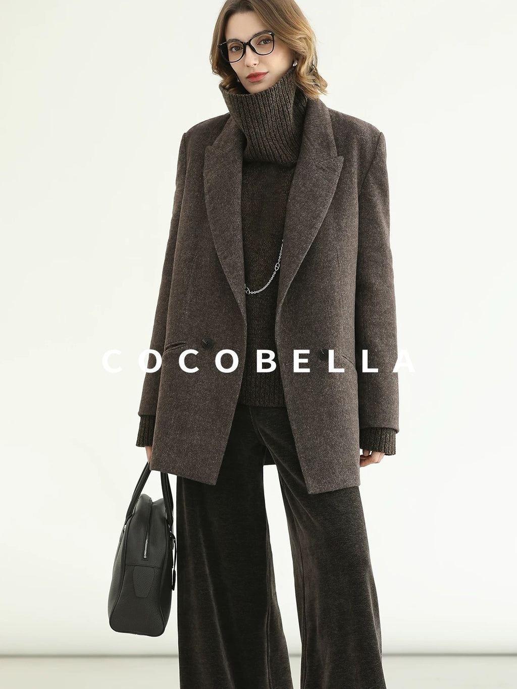 COCOBELLA Thick Wool Double Breasted Notch Lapel Loose Fit Women Wool Overcoats Jackets