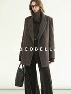 COCOBELLA Thick Wool Double Breasted Notch Lapel Loose Fit Women Wool Overcoats Jackets
