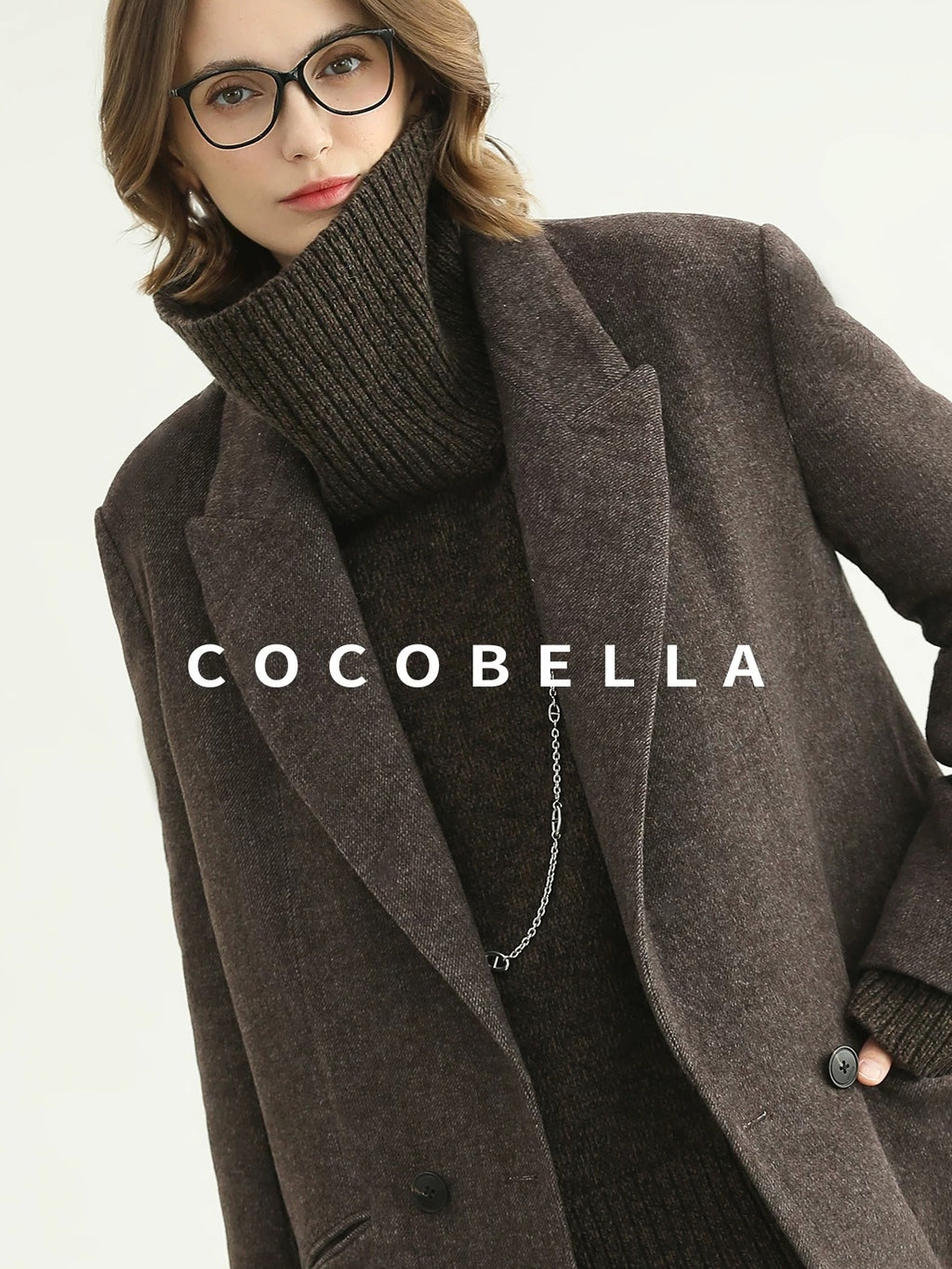 COCOBELLA Thick Wool Double Breasted Notch Lapel Loose Fit Women Wool Overcoats Jackets