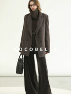 COCOBELLA Thick Wool Double Breasted Notch Lapel Loose Fit Women Wool Overcoats Jackets