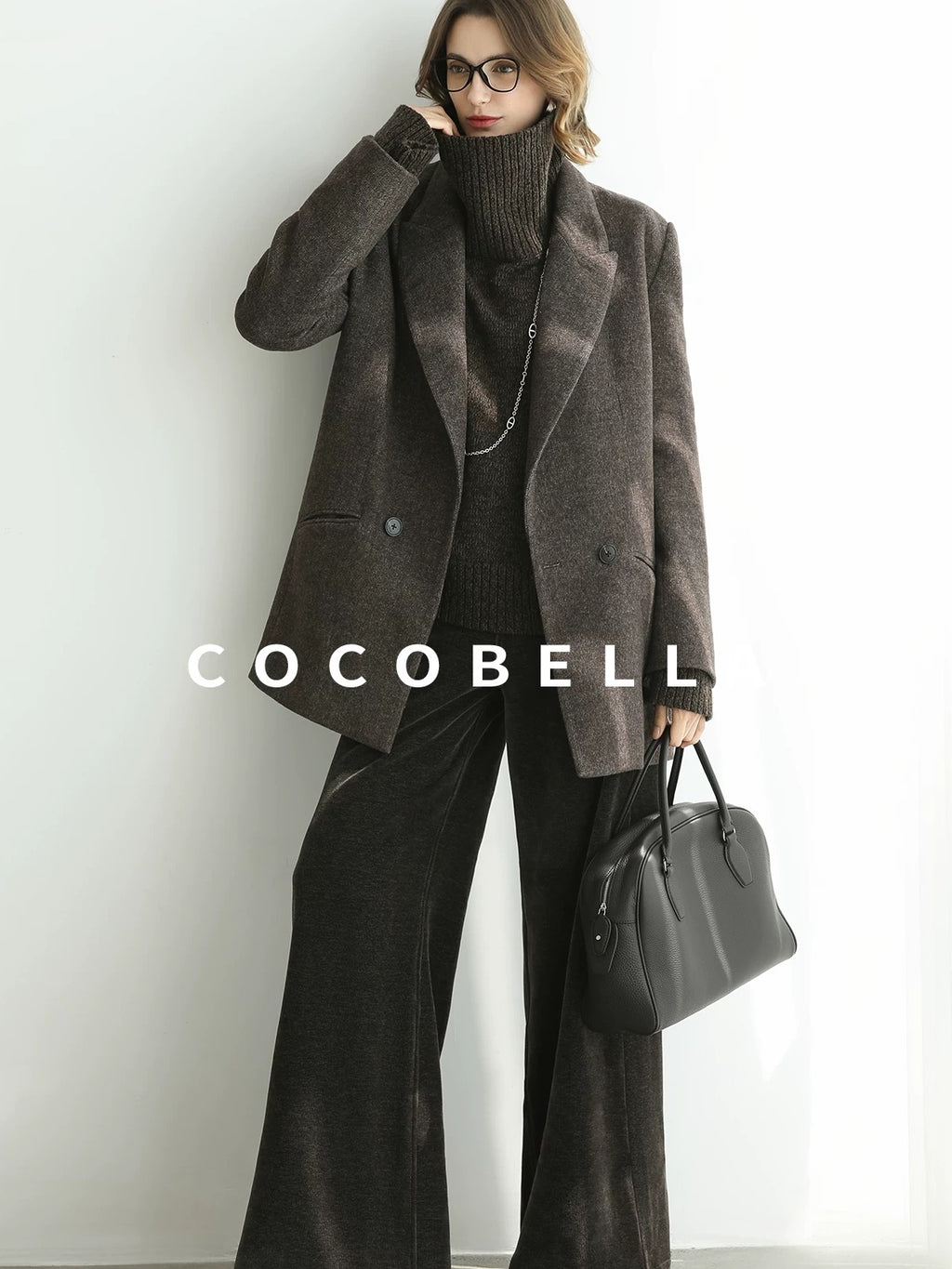 COCOBELLA Thick Wool Double Breasted Notch Lapel Loose Fit Women Wool Overcoats Jackets