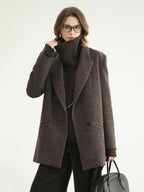 COCOBELLA Thick Wool Double Breasted Notch Lapel Loose Fit Women Wool Overcoats Jackets