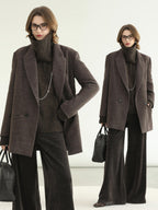 COCOBELLA Thick Wool Double Breasted Notch Lapel Loose Fit Women Wool Overcoats Jackets
