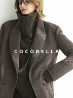 COCOBELLA Thick Wool Double Breasted Notch Lapel Loose Fit Women Wool Overcoats Jackets