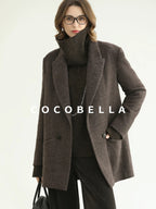 COCOBELLA Thick Wool Double Breasted Notch Lapel Loose Fit Women Wool Overcoats Jackets