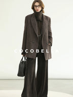 COCOBELLA Thick Wool Double Breasted Notch Lapel Loose Fit Women Wool Overcoats Jackets